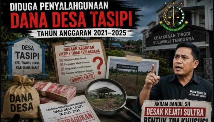 Diduga Penyalahgunaan Dana Desa Tasipi 2021–2025, Akram Bandu SH Desak Kejati Sultra Bentuk Tim Khusus